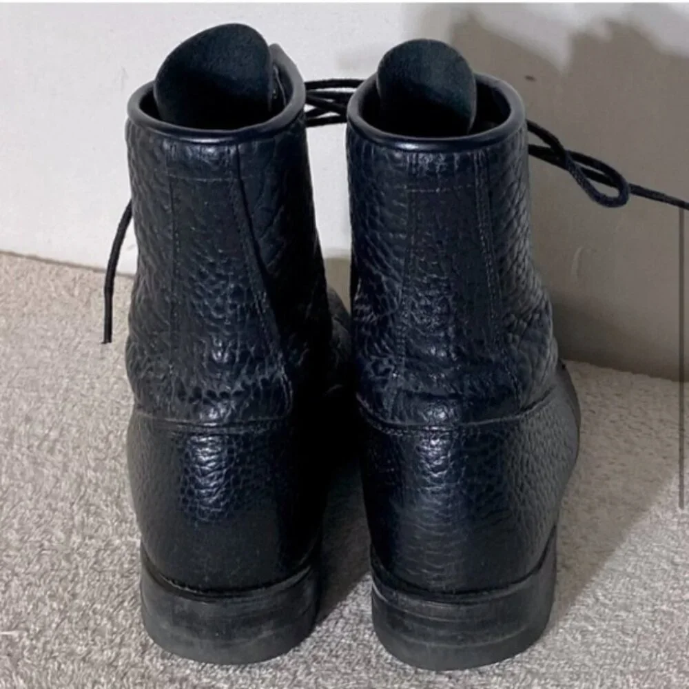 Vintage Justin Boots Black Pebbled Leather Lace Up Packer Boots 6 - Picture 4 of 13